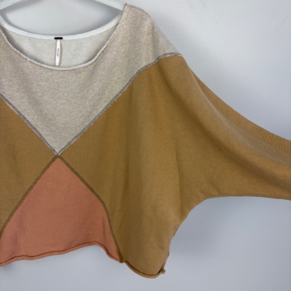 Free People Montauk Pieced Sweatshirt in Khaki Combo - Size Small - Picture 2 of 7